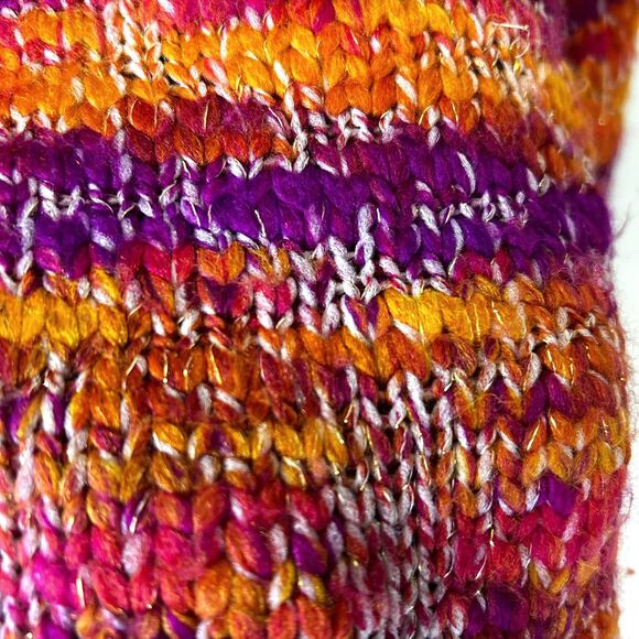 Ramy Brook NY Pink Orange Metallic Striped Chunky LS Turtleneck Sweater Size S - Picture 6 of 12